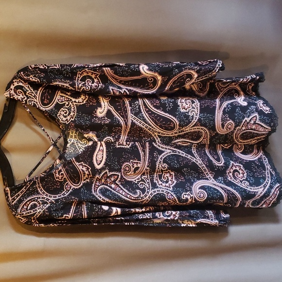 Black Paisley Print Cold Arm Tunic Dress Size XS - Picture 8 of 15